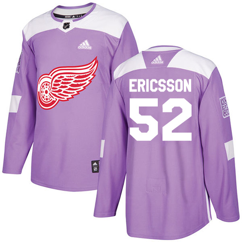 Adidas Red Wings #52 Jonathan Ericsson Purple Authentic Fights Cancer Stitched NHL Jersey - Click Image to Close